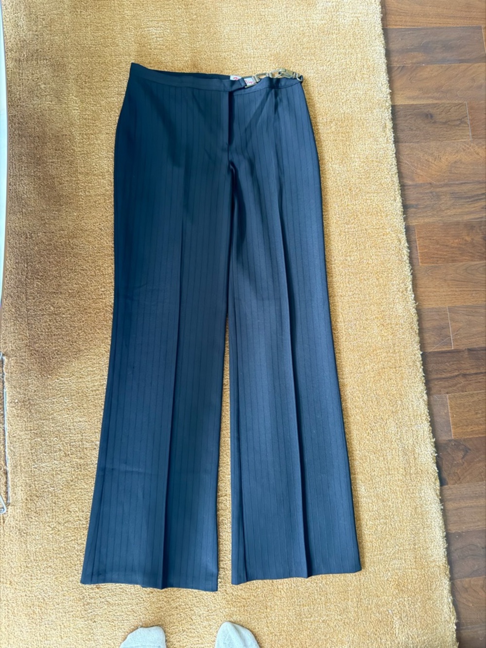 Classic Pinstripe Wide-Leg Trousers - black